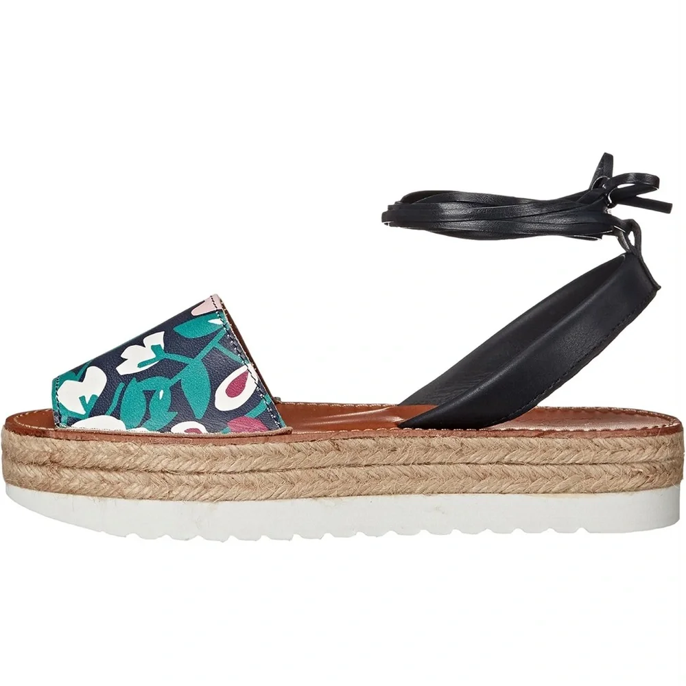 Delman Floral Espadrille Platform Sandals | Ankle Tie | Size 8